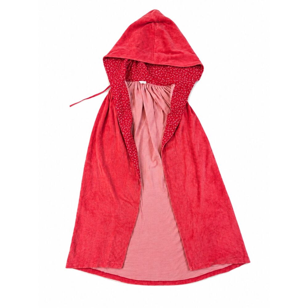Child's Magic Cabin Vintage Red Velvet Floral Hooded Cape Cloak Costume Dress-Up